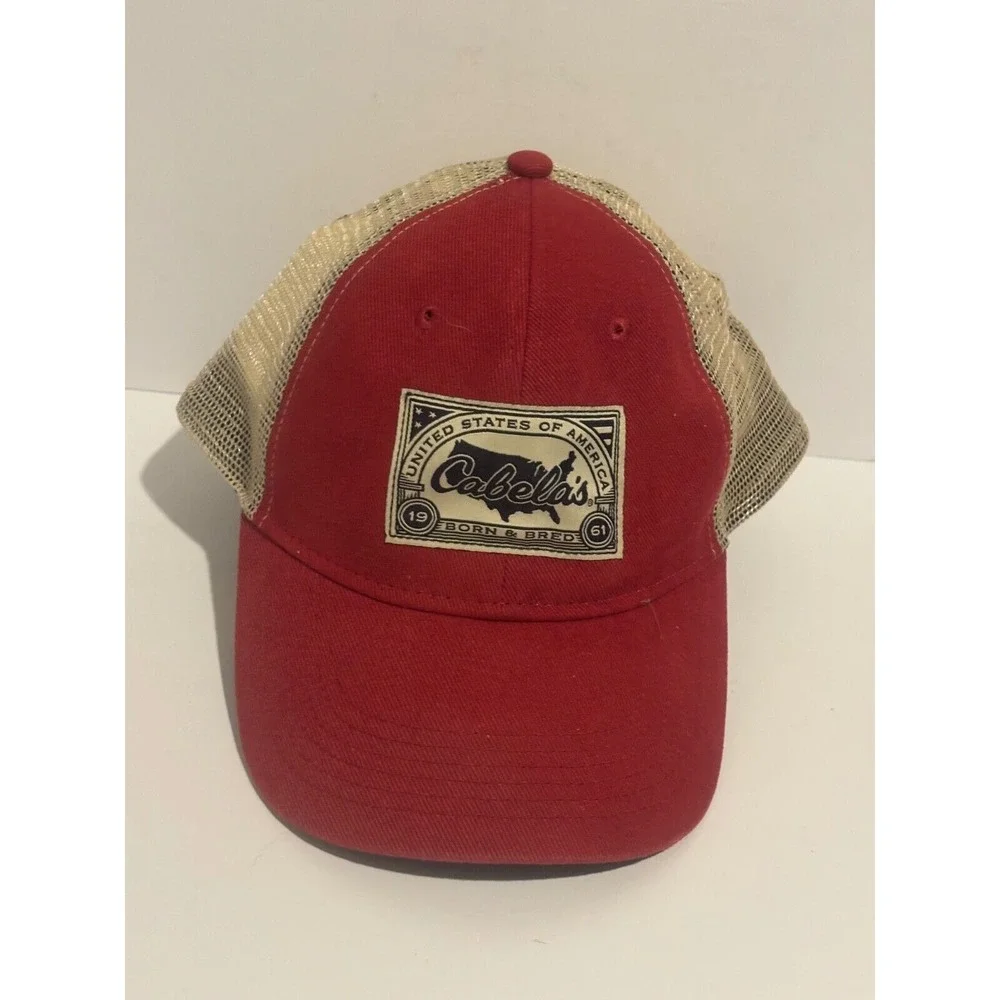 Cabelas Snapback Hat Adjustable Mesh Back Cap‎ Red Baseball Hunting